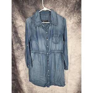 Lee Denim Dress Womens 6 Blue Button Up‎ Pockets Roll Tab Sleeves Platinum Label